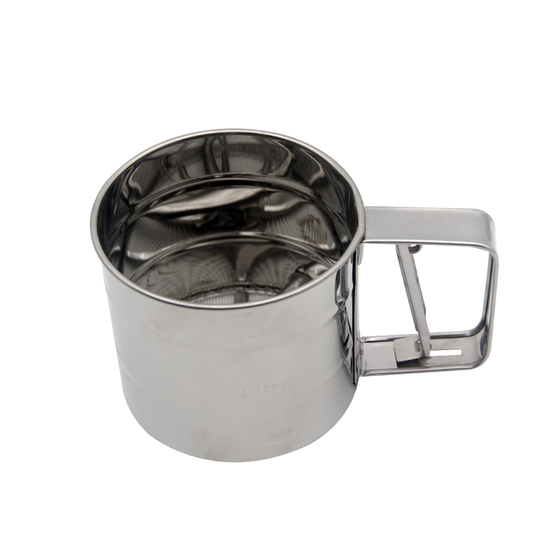 Инструмент за печене с измервателен люспи брашно гладка захар шейкър от неръждаема стомана сито чаша брашно брашно сито